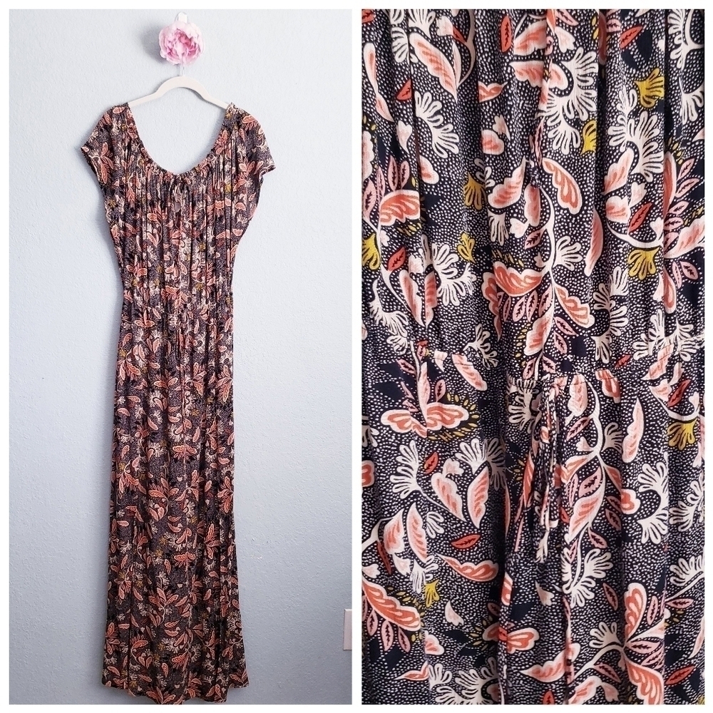 H&M High Front Slit Off Shoulder Floral Maxi Dress